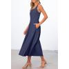 MEROKEETY Women’s 2026 Summer Sleeveless Midi Dress Square Neck Smocked Flowy A Line Beach Dresses(Navy)