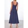 MEROKEETY Women’s 2026 Summer Sleeveless Midi Dress Square Neck Smocked Flowy A Line Beach Dresses(Navy)