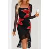 MEROKEETY Women’s 2026 Wedding Guest Dress Bodycon Long Sleeve Square Neck Ruched Mesh Cocktail Party Holiday Midi Dresses(Blackred)