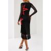 MEROKEETY Women’s 2026 Wedding Guest Dress Bodycon Long Sleeve Square Neck Ruched Mesh Cocktail Party Holiday Midi Dresses(Blackred)