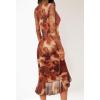 MEROKEETY Women’s 2026 Wedding Guest Dress Bodycon Long Sleeve Square Neck Ruched Mesh Cocktail Party Holiday Midi Dresses(Caramel)