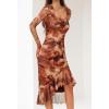 MEROKEETY Women’s 2026 Wedding Guest Dress Bodycon Long Sleeve Square Neck Ruched Mesh Cocktail Party Holiday Midi Dresses(Caramel)