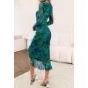 MEROKEETY Women’s 2026 Wedding Guest Dress Bodycon Long Sleeve Square Neck Ruched Mesh Cocktail Party Holiday Midi Dresses(Green)