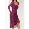 MEROKEETY Women’s 2026 Wedding Guest Dress Bodycon Long Sleeve Square Neck Ruched Mesh Cocktail Party Holiday Midi Dresses(Plum)