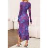 MEROKEETY Women’s 2026 Wedding Guest Dress Bodycon Long Sleeve Square Neck Ruched Mesh Cocktail Party Holiday Midi Dresses(Purple)