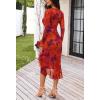 MEROKEETY Women’s 2026 Wedding Guest Dress Bodycon Long Sleeve Square Neck Ruched Mesh Cocktail Party Holiday Midi Dresses(Red)