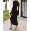 MEROKEETY Women’s 2026 Wedding Guest Dress Bodycon Long Sleeve Square Neck Ruched Mesh Cocktail Party Holiday Midi Dresses(Solidblack)