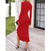 MEROKEETY Women’s 2026 Wedding Guest Dress Bodycon Long Sleeve Square Neck Ruched Mesh Cocktail Party Holiday Midi Dresses(Solidred)