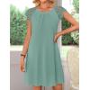 MEROKEETY Women’s Casual Summer T Shirt Dress Beach Vacation Lace Sleeveless Flowy Pleated Mini Sundress(Aqua)