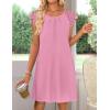 MEROKEETY Women’s Casual Summer T Shirt Dress Beach Vacation Lace Sleeveless Flowy Pleated Mini Sundress(Pink)
