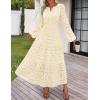 MEROKEETY Women’s Fall Long Sleeve Floral Maxi Dress Lace Eyelet Hollow Out Tiered Boho Wedding Guest Dresses Pockets(Apricot)