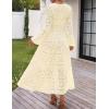 MEROKEETY Women’s Fall Long Sleeve Floral Maxi Dress Lace Eyelet Hollow Out Tiered Boho Wedding Guest Dresses Pockets(Apricot)