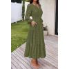 MEROKEETY Women’s Fall Long Sleeve Floral Maxi Dress Lace Eyelet Hollow Out Tiered Boho Wedding Guest Dresses Pockets(Army Green)