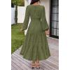 MEROKEETY Women’s Fall Long Sleeve Floral Maxi Dress Lace Eyelet Hollow Out Tiered Boho Wedding Guest Dresses Pockets(Army Green)