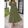 MEROKEETY Women’s Fall Long Sleeve Floral Maxi Dress Lace Eyelet Hollow Out Tiered Boho Wedding Guest Dresses Pockets(Army Green)