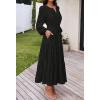 MEROKEETY Women’s Fall Long Sleeve Floral Maxi Dress Lace Eyelet Hollow Out Tiered Boho Wedding Guest Dresses Pockets(Black)