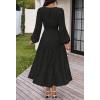 MEROKEETY Women’s Fall Long Sleeve Floral Maxi Dress Lace Eyelet Hollow Out Tiered Boho Wedding Guest Dresses Pockets(Black)