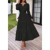 MEROKEETY Women’s Fall Long Sleeve Floral Maxi Dress Lace Eyelet Hollow Out Tiered Boho Wedding Guest Dresses Pockets(Black)