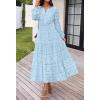 MEROKEETY Women’s Fall Long Sleeve Floral Maxi Dress Lace Eyelet Hollow Out Tiered Boho Wedding Guest Dresses Pockets(Blue)