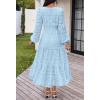 MEROKEETY Women’s Fall Long Sleeve Floral Maxi Dress Lace Eyelet Hollow Out Tiered Boho Wedding Guest Dresses Pockets(Blue)