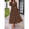 MEROKEETY Women’s Fall Long Sleeve Floral Maxi Dress Lace Eyelet Hollow Out Tiered Boho Wedding Guest Dresses Pockets(Coffee)