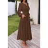 MEROKEETY Women’s Fall Long Sleeve Floral Maxi Dress Lace Eyelet Hollow Out Tiered Boho Wedding Guest Dresses Pockets(Coffee)