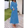MEROKEETY Women’s Fall Long Sleeve Floral Maxi Dress Lace Eyelet Hollow Out Tiered Boho Wedding Guest Dresses Pockets(Dark Blue)