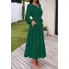 MEROKEETY Women’s Fall Long Sleeve Floral Maxi Dress Lace Eyelet Hollow Out Tiered Boho Wedding Guest Dresses Pockets(Dark Green)