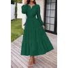 MEROKEETY Women’s Fall Long Sleeve Floral Maxi Dress Lace Eyelet Hollow Out Tiered Boho Wedding Guest Dresses Pockets(Dark Green)