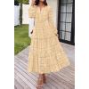 MEROKEETY Women’s Fall Long Sleeve Floral Maxi Dress Lace Eyelet Hollow Out Tiered Boho Wedding Guest Dresses Pockets(Light Khaki)