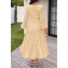 MEROKEETY Women’s Fall Long Sleeve Floral Maxi Dress Lace Eyelet Hollow Out Tiered Boho Wedding Guest Dresses Pockets(Light Khaki)