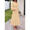 MEROKEETY Women’s Fall Long Sleeve Floral Maxi Dress Lace Eyelet Hollow Out Tiered Boho Wedding Guest Dresses Pockets(Light Khaki)