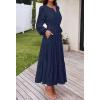 MEROKEETY Women’s Fall Long Sleeve Floral Maxi Dress Lace Eyelet Hollow Out Tiered Boho Wedding Guest Dresses Pockets(Navy)