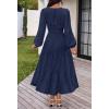 MEROKEETY Women’s Fall Long Sleeve Floral Maxi Dress Lace Eyelet Hollow Out Tiered Boho Wedding Guest Dresses Pockets(Navy)