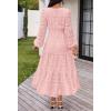 MEROKEETY Women’s Fall Long Sleeve Floral Maxi Dress Lace Eyelet Hollow Out Tiered Boho Wedding Guest Dresses Pockets(Pink)