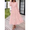 MEROKEETY Women’s Fall Long Sleeve Floral Maxi Dress Lace Eyelet Hollow Out Tiered Boho Wedding Guest Dresses Pockets(Pink)