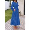 MEROKEETY Women’s Fall Long Sleeve Floral Maxi Dress Lace Eyelet Hollow Out Tiered Boho Wedding Guest Dresses Pockets(Royal Blue)