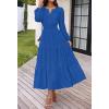 MEROKEETY Women’s Fall Long Sleeve Floral Maxi Dress Lace Eyelet Hollow Out Tiered Boho Wedding Guest Dresses Pockets(Royal Blue)