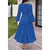MEROKEETY Women’s Fall Long Sleeve Floral Maxi Dress Lace Eyelet Hollow Out Tiered Boho Wedding Guest Dresses Pockets(Royal Blue)