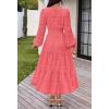 MEROKEETY Women’s Fall Long Sleeve Floral Maxi Dress Lace Eyelet Hollow Out Tiered Boho Wedding Guest Dresses Pockets(Watermelon)