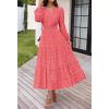 MEROKEETY Women’s Fall Long Sleeve Floral Maxi Dress Lace Eyelet Hollow Out Tiered Boho Wedding Guest Dresses Pockets(Watermelon)