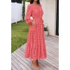 MEROKEETY Women’s Fall Long Sleeve Floral Maxi Dress Lace Eyelet Hollow Out Tiered Boho Wedding Guest Dresses Pockets(Watermelon)