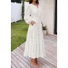 MEROKEETY Women’s Fall Long Sleeve Floral Maxi Dress Lace Eyelet Hollow Out Tiered Boho Wedding Guest Dresses Pockets(White)