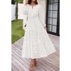MEROKEETY Women’s Fall Long Sleeve Floral Maxi Dress Lace Eyelet Hollow Out Tiered Boho Wedding Guest Dresses Pockets(White)