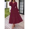 MEROKEETY Women’s Fall Long Sleeve Floral Maxi Dress Lace Eyelet Hollow Out Tiered Boho Wedding Guest Dresses Pockets(Wine)