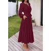 MEROKEETY Women’s Fall Long Sleeve Floral Maxi Dress Lace Eyelet Hollow Out Tiered Boho Wedding Guest Dresses Pockets(Wine)