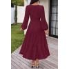 MEROKEETY Women’s Fall Long Sleeve Floral Maxi Dress Lace Eyelet Hollow Out Tiered Boho Wedding Guest Dresses Pockets(Wine)