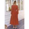 MEROKEETY Women’s Fall Long Sleeve Maxi Dress 2026 Boho Ruffle Tiered Swiss Dots Wedding Guest Cocktail Long Dresses(Brick Red)