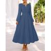 MEROKEETY Women’s Fall Long Sleeve Maxi Dress 2026 Boho Ruffle Tiered Swiss Dots Wedding Guest Cocktail Long Dresses(Dark Blue)