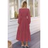 MEROKEETY Women’s Fall Long Sleeve Maxi Dress 2026 Boho Ruffle Tiered Swiss Dots Wedding Guest Cocktail Long Dresses(Maroon)